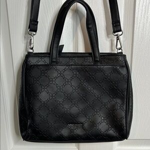 Nine West Embossed Black Satchel Hand Bag Shoulder